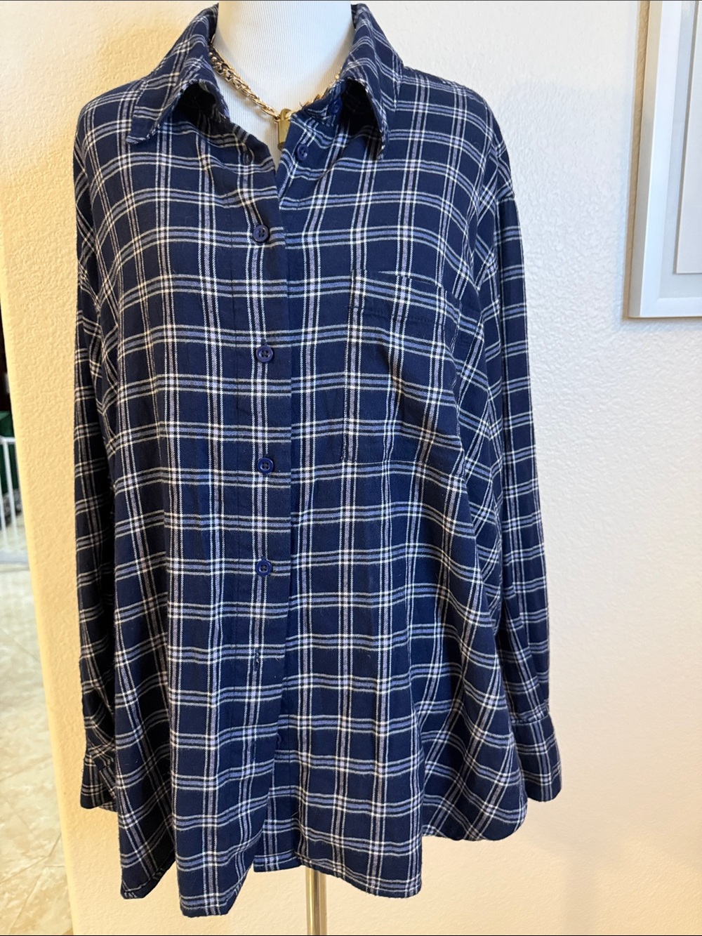 Lane Bryant Classic Navy Plaid Button-Up Shirt - Women’s size 14/16 plus EUC
